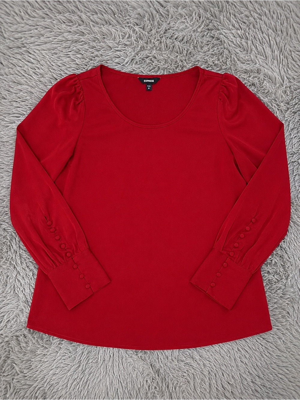 Express Women's Red Scoop Neck Long-Sleeve Blouse with Button Cuffs